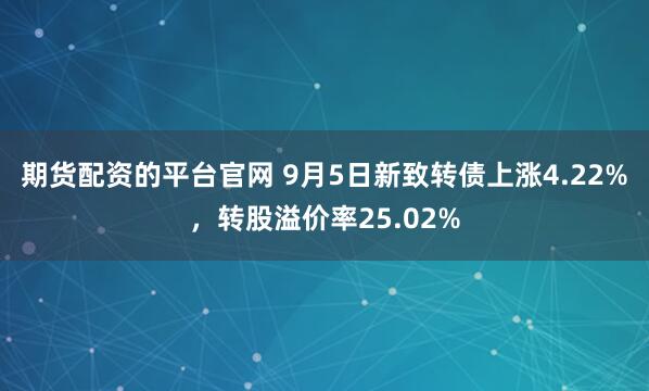 期货配资的平台官网 9月5日新致转债上涨4.22%，转股溢价率25.02%